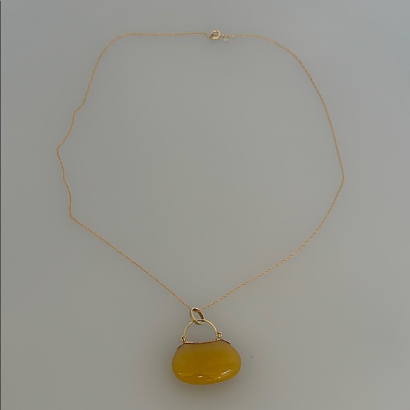 14k real solid gold yellow jade real necklace - Picture 3 of 10